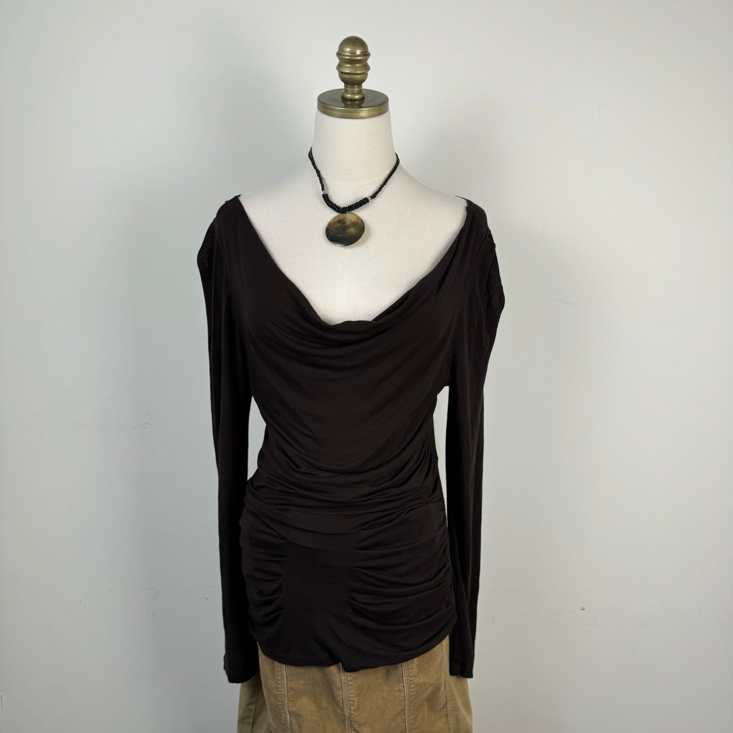 Off Shoulder / Cowl Neck Brown Long Sleeve Top