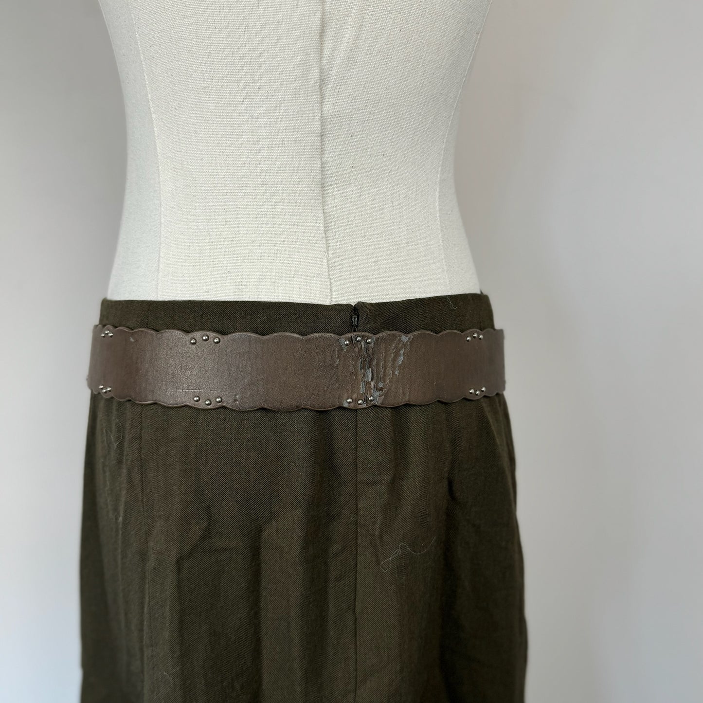 Vintage Brown Silver Studded Leather Belt