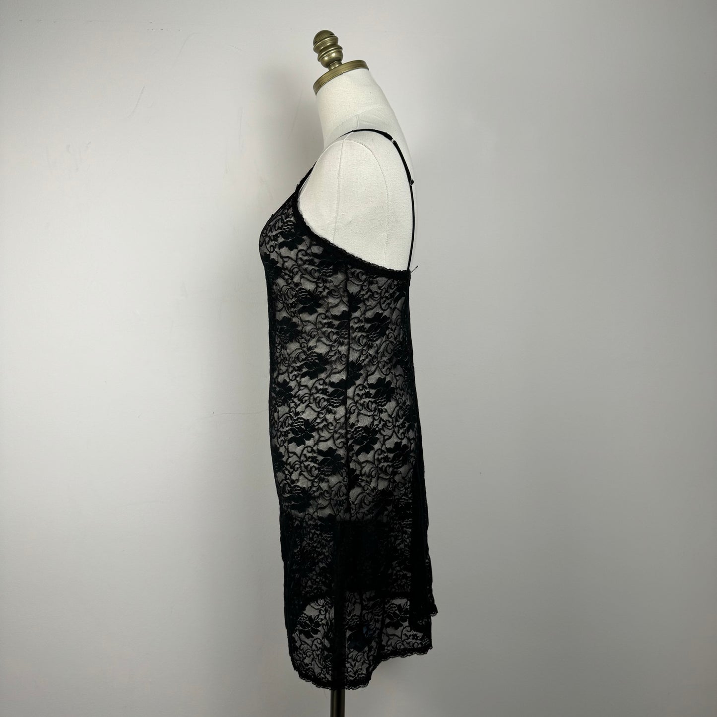 Vintage Sheer Black Lace Slip Dress