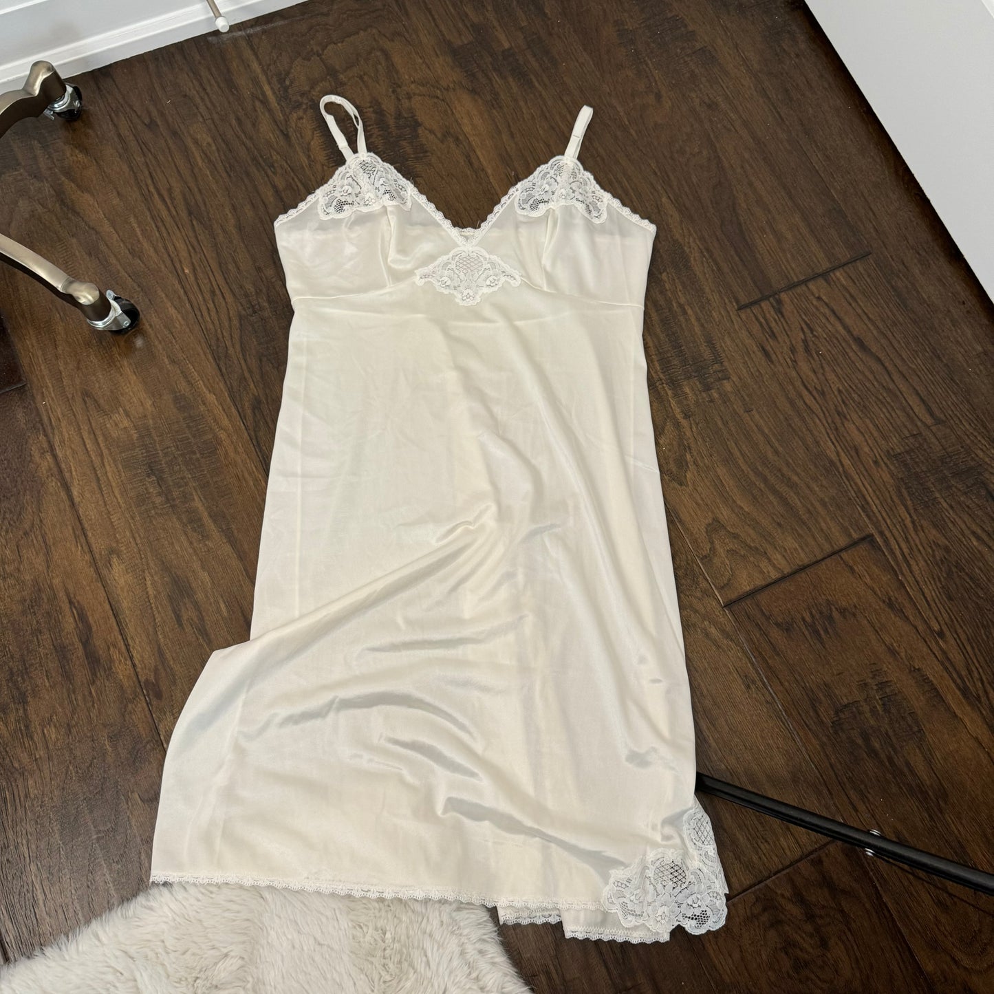 Vintage Cream Lace Satin Slip Dress