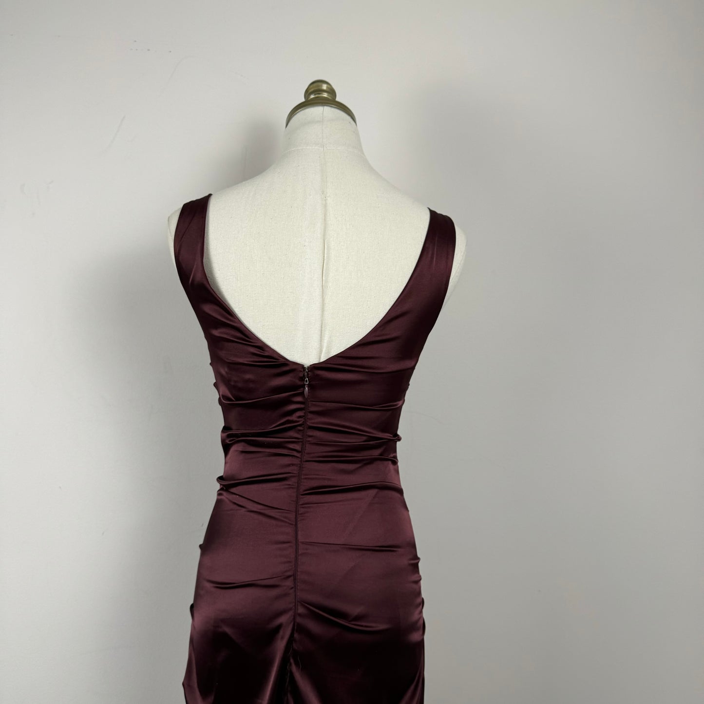 Vintage Burgundy Silky Fitted Midi Dress