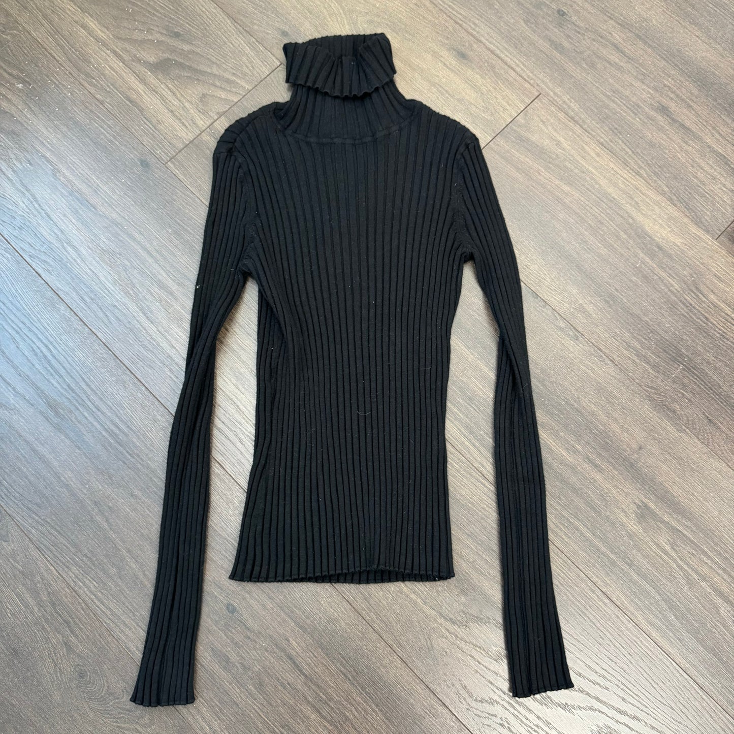 Black Ribbed Knit Fitted Turtleneck Sweater