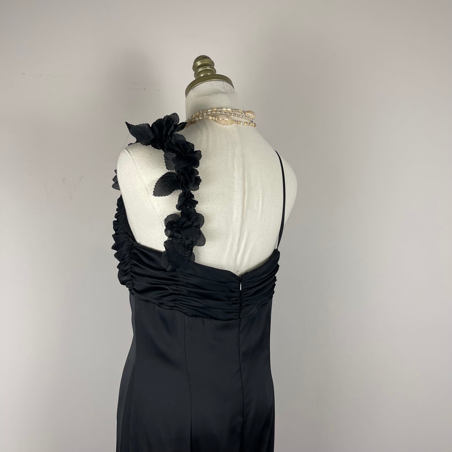 90s Style Black Ruffled Evening Dress