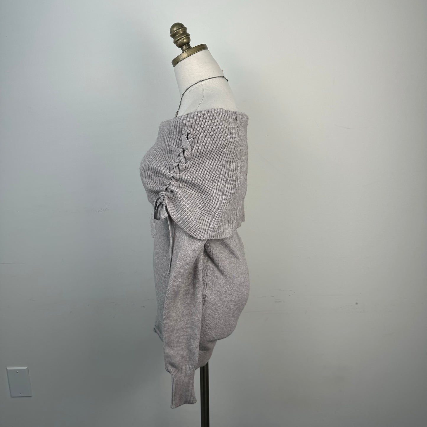 Off Shoulder Lace Up Knit Sweater