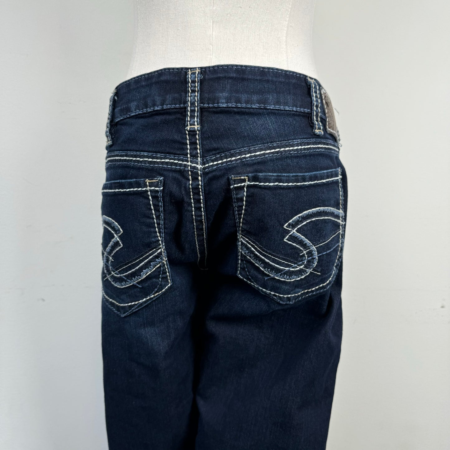 Silver Low Rise Dark Wash Straight Cut Jeans