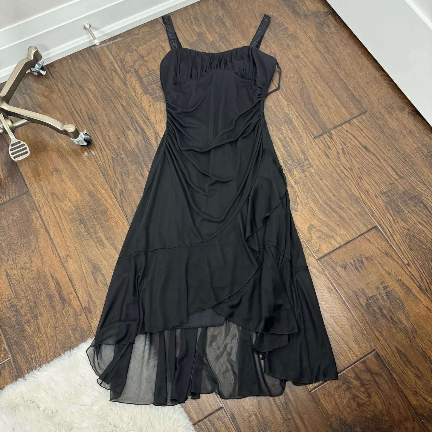 Vintage Black Mesh Overlay Midi Dress