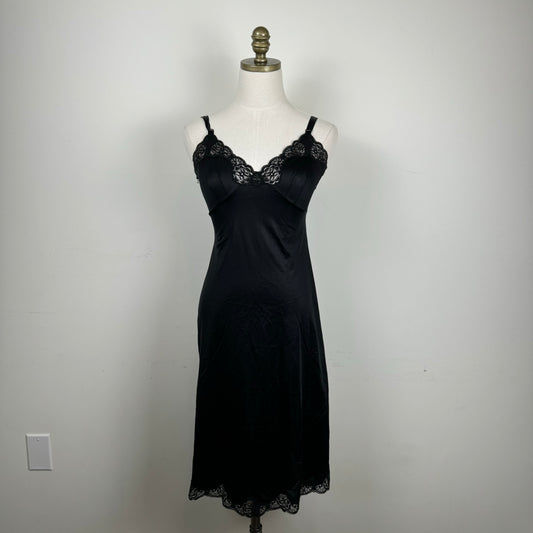 French Maid Vintage Black Nylon Lace Trim Slip Dress