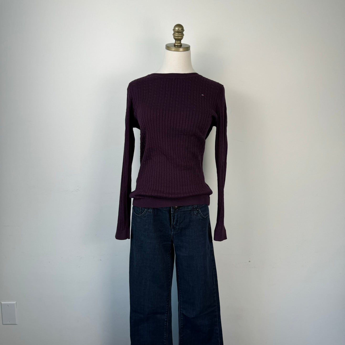 Tommy Purple Fitted Cable Knit Sweater