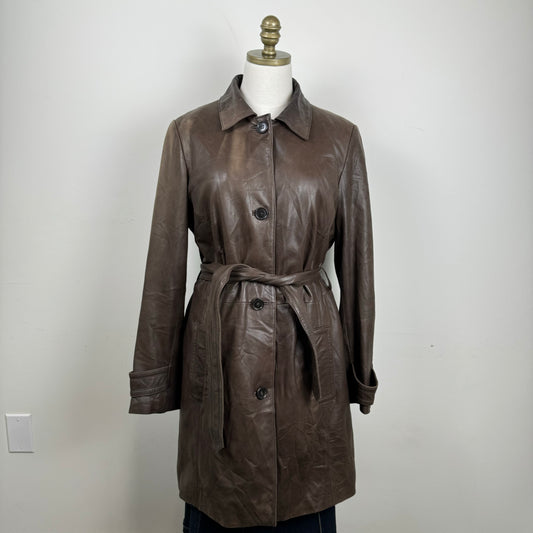 Danier Brown Genuine Leather Trench Coat