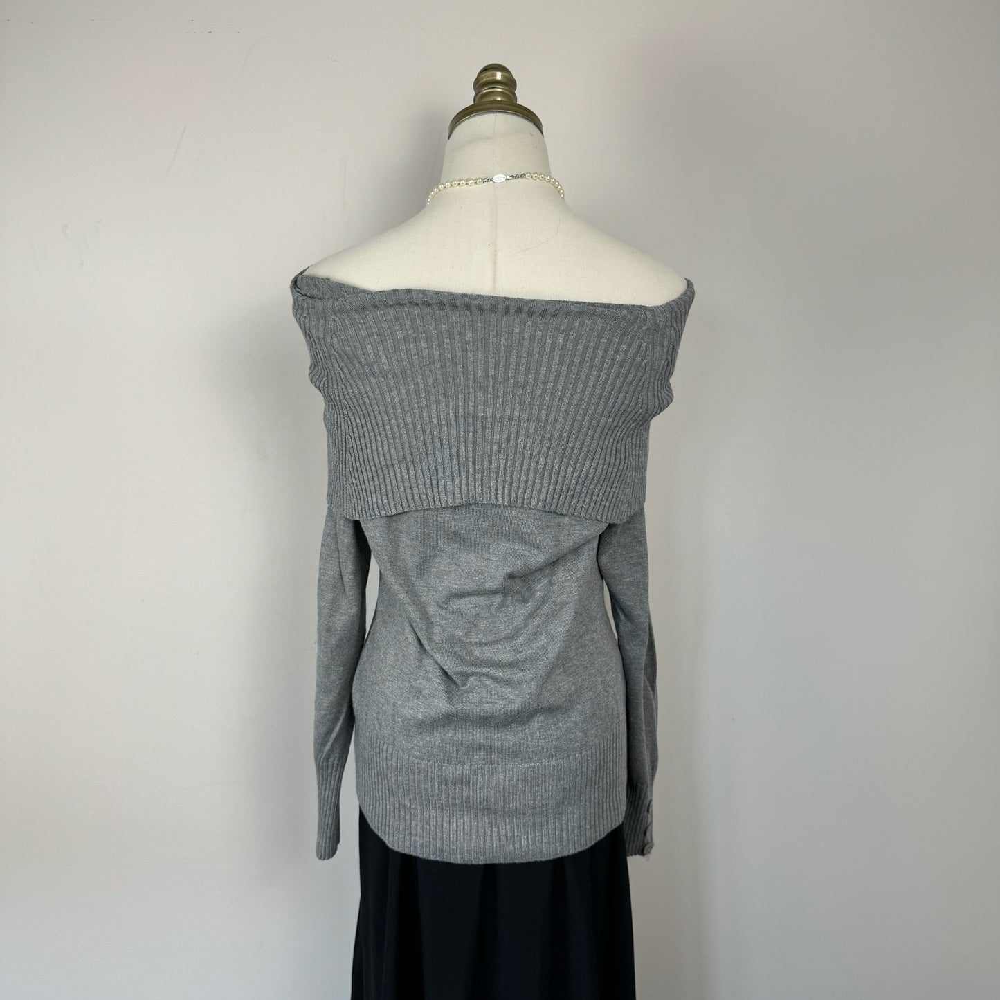 Grey Off Shoulder/Boatneck Knit Sweater