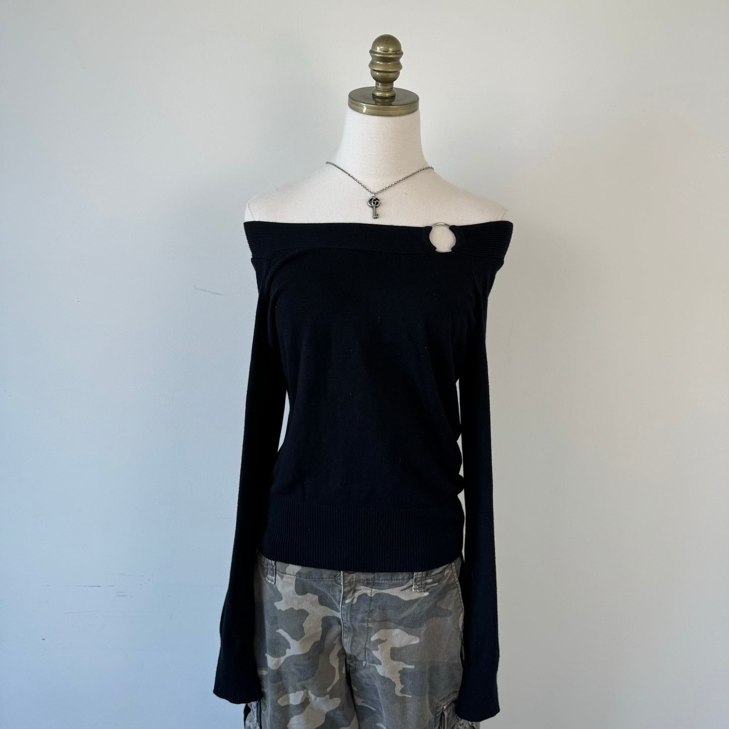 Vintage Buckled Off Shoulder Sweater