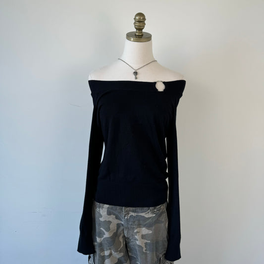 Vintage Buckled Off Shoulder Sweater