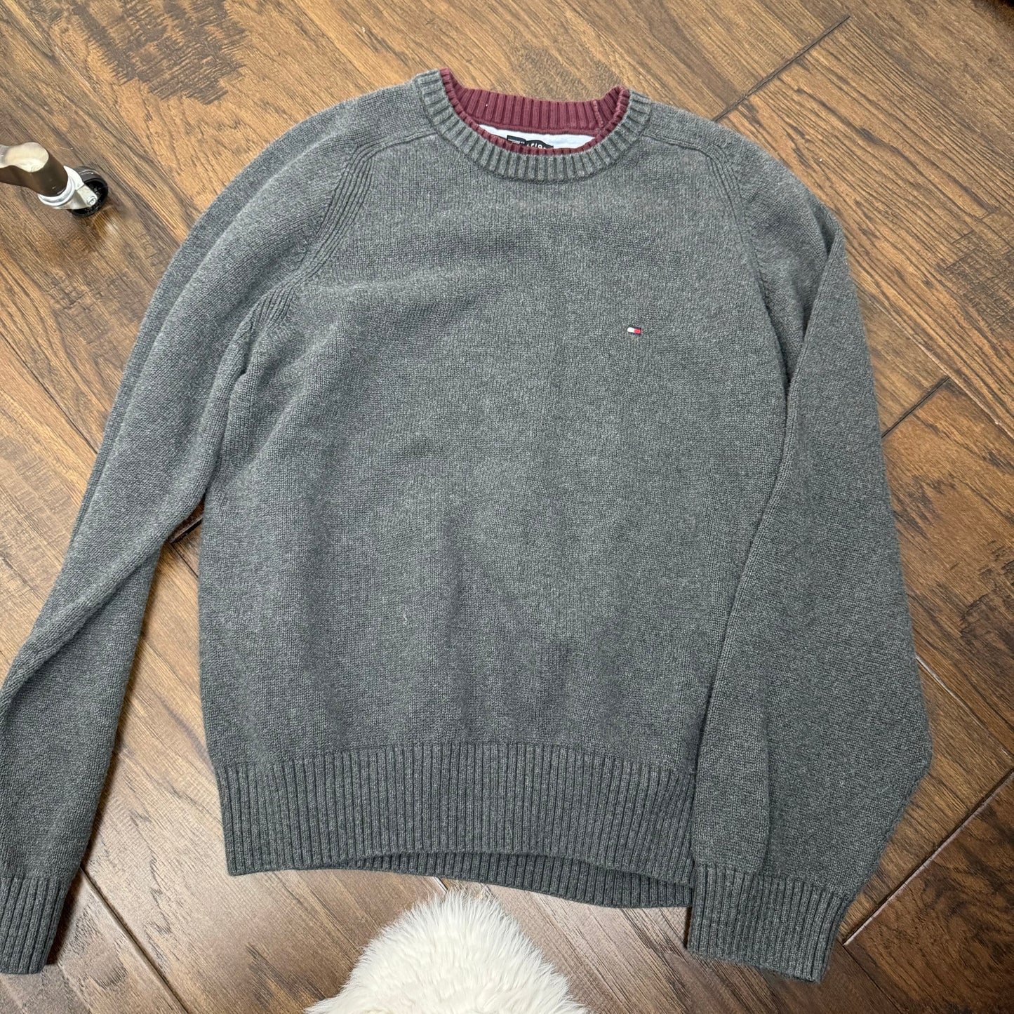 Tommy Dark Grey Oversized Knit Crewneck Sweater