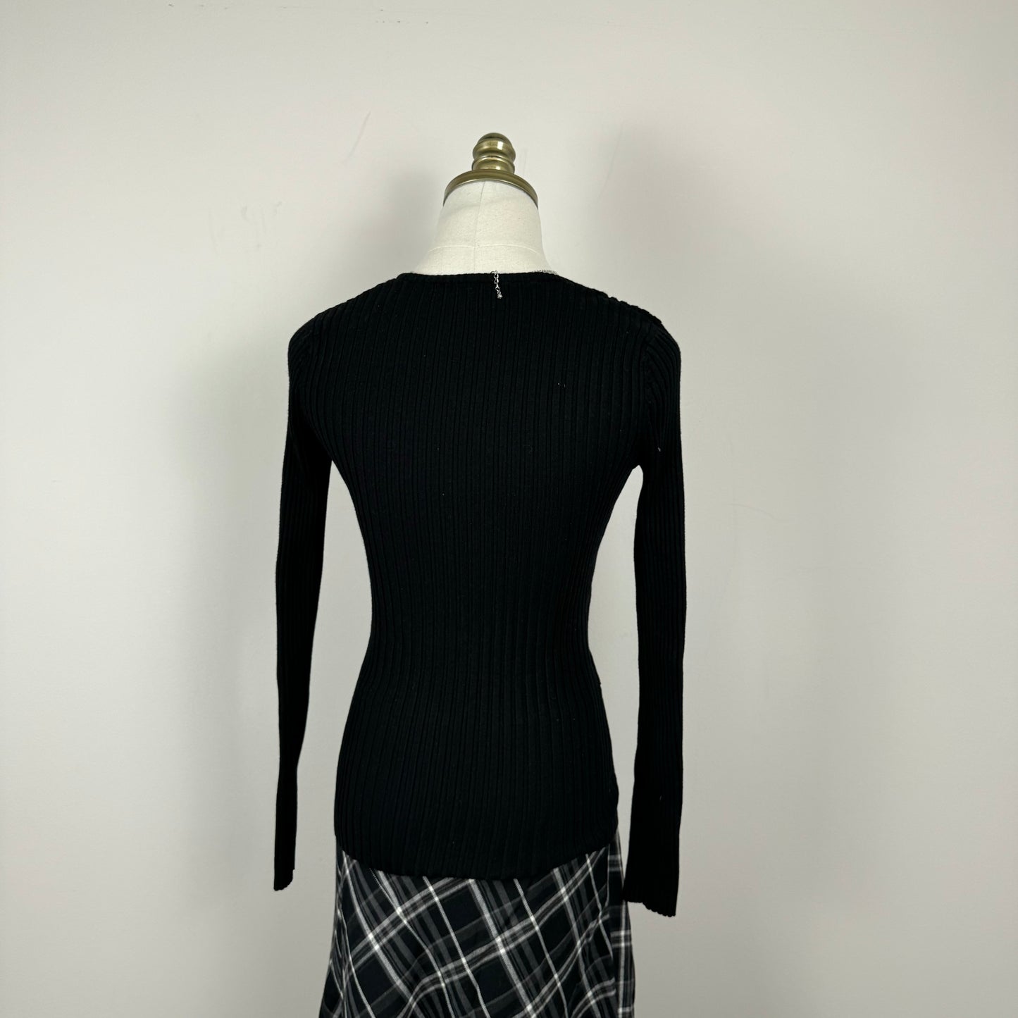 Black Fitted Belted Sweater