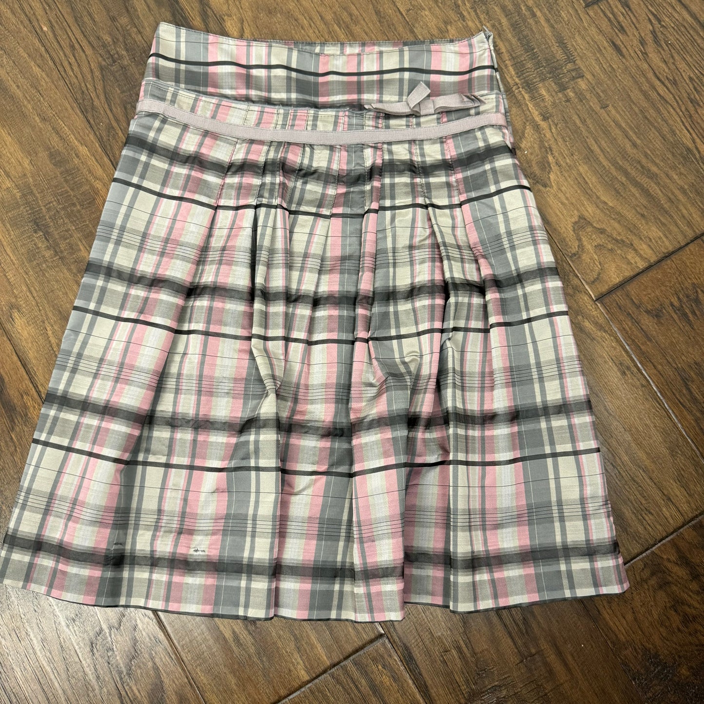 Grey and Pink Coquette Plaid Midi Skirt