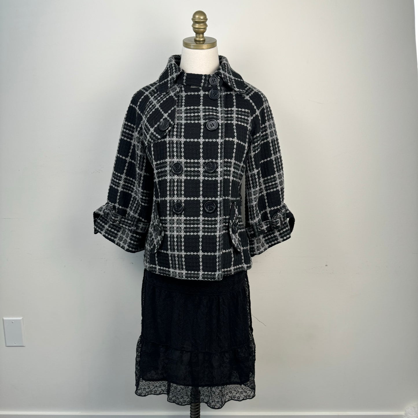 Vintage Plaid Textured Peacoat