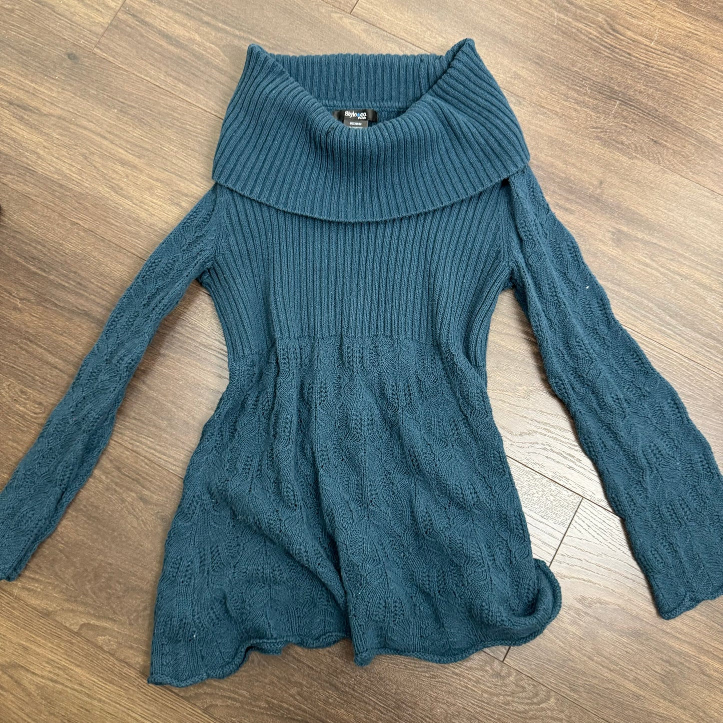 Dark Teal Textured Off The Shoulder Sweater