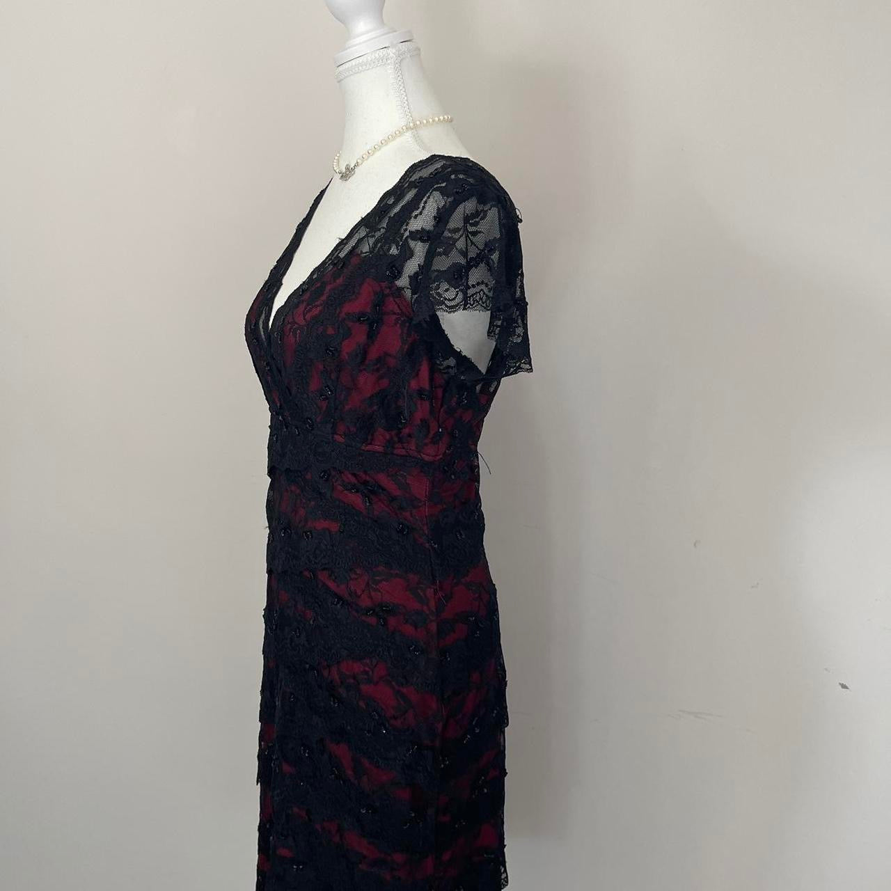 Vintage Layered Black Lace Midi Dress