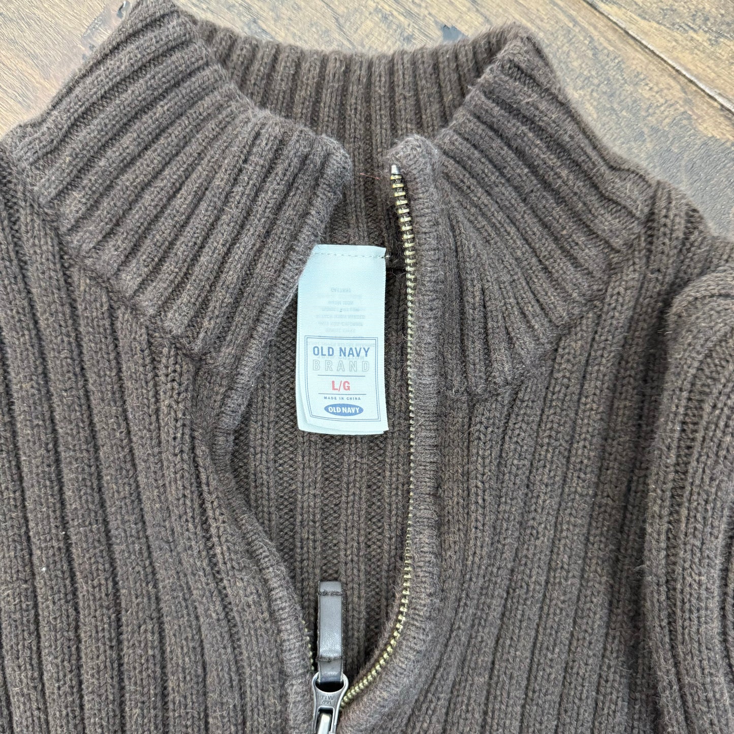 Brown Ribbed Quarter Zip Sweater