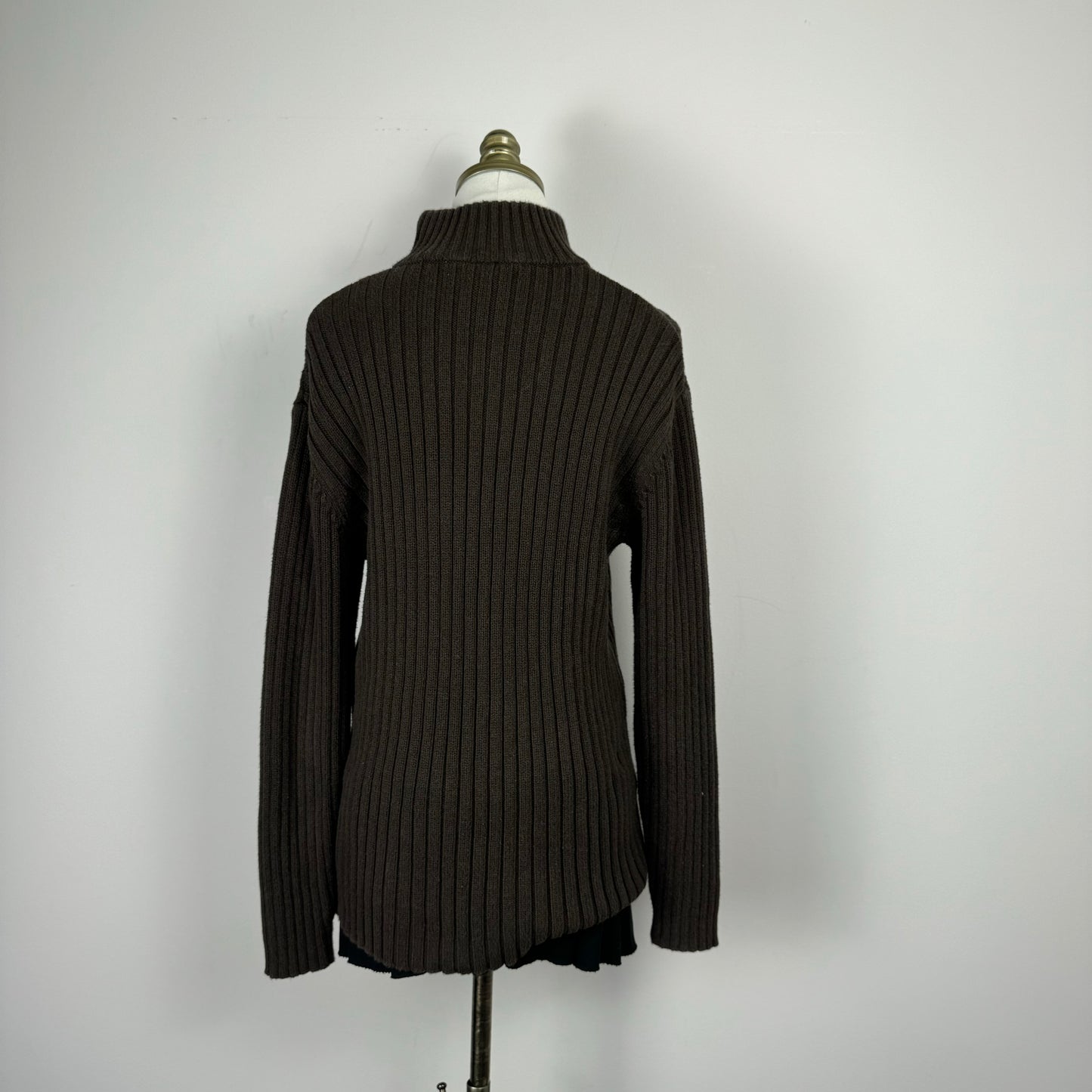 Brown Ribbed Quarter Zip Sweater