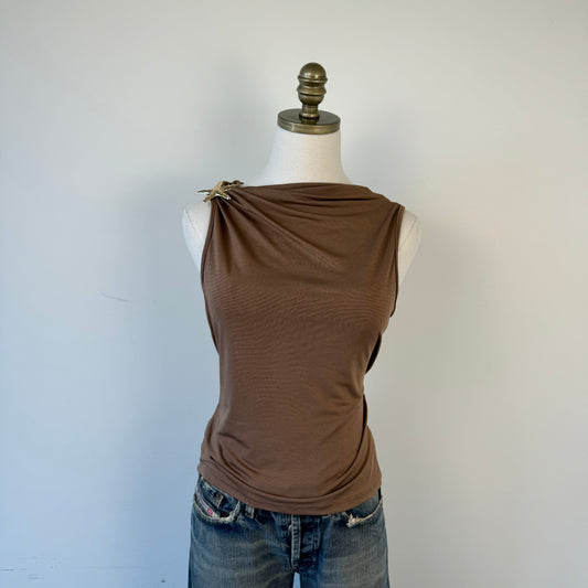 Brown Boat Neck Gold Hardware Top