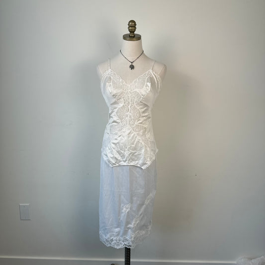 Vintage White Lace Trim Midi Slip Skirt