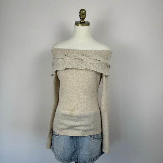 Beige Cashmere Off The Shoulder Sweater