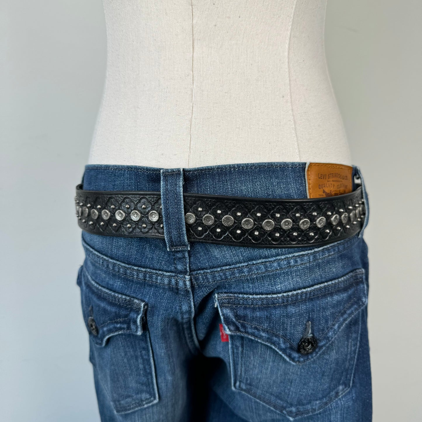 Black Studded Silver Buckle Leather Belt