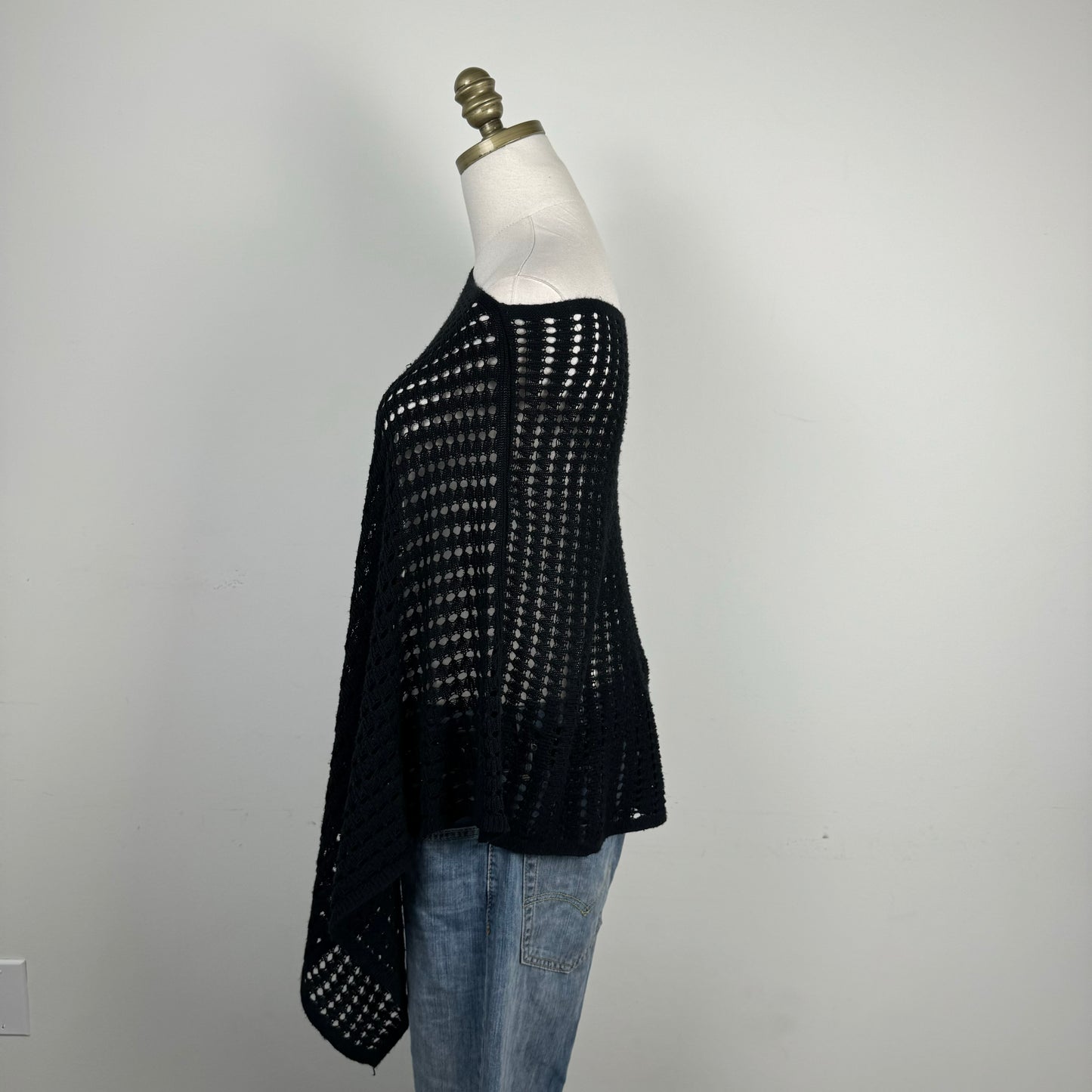 Black Mesh Knit Poncho