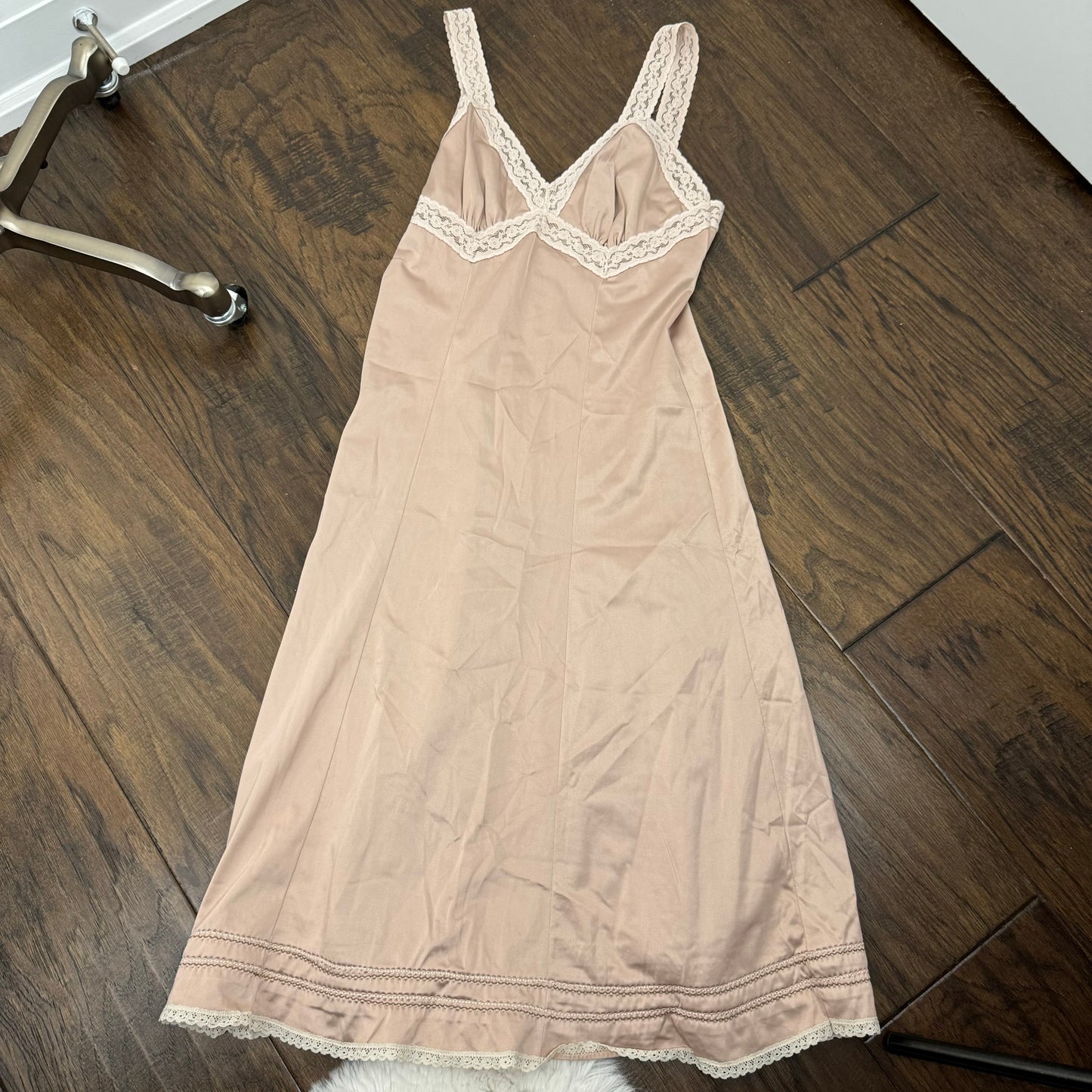 Vintage Muted Pink Lace Trim Slip Dress