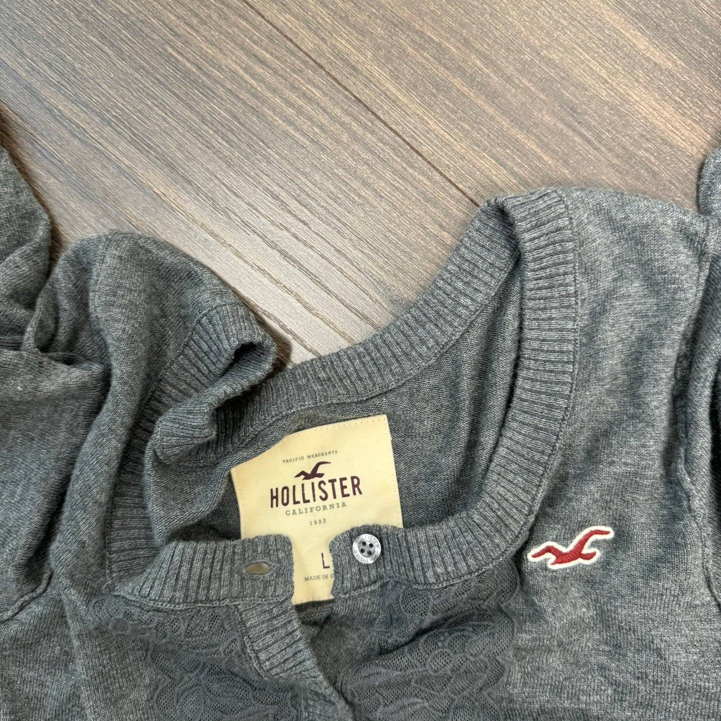 Dark Grey Lace Floral Button Up Cardigan