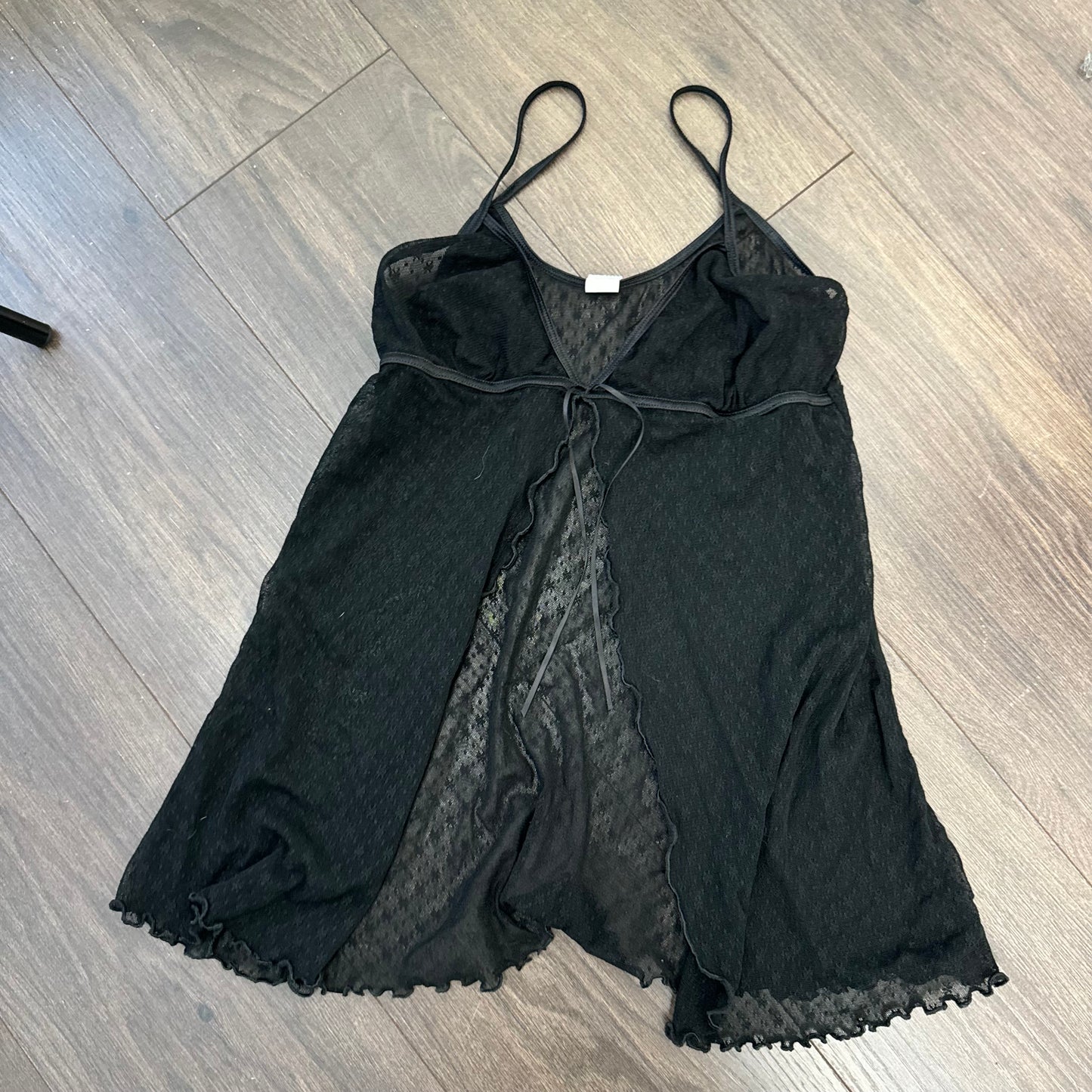 Black Mesh Lace Tie Front Cami