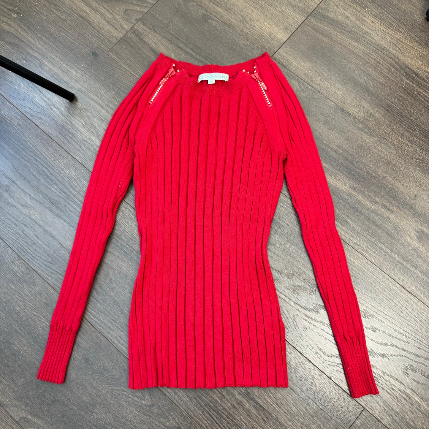 Red Boat Neck Ribbed Fitted Sweater