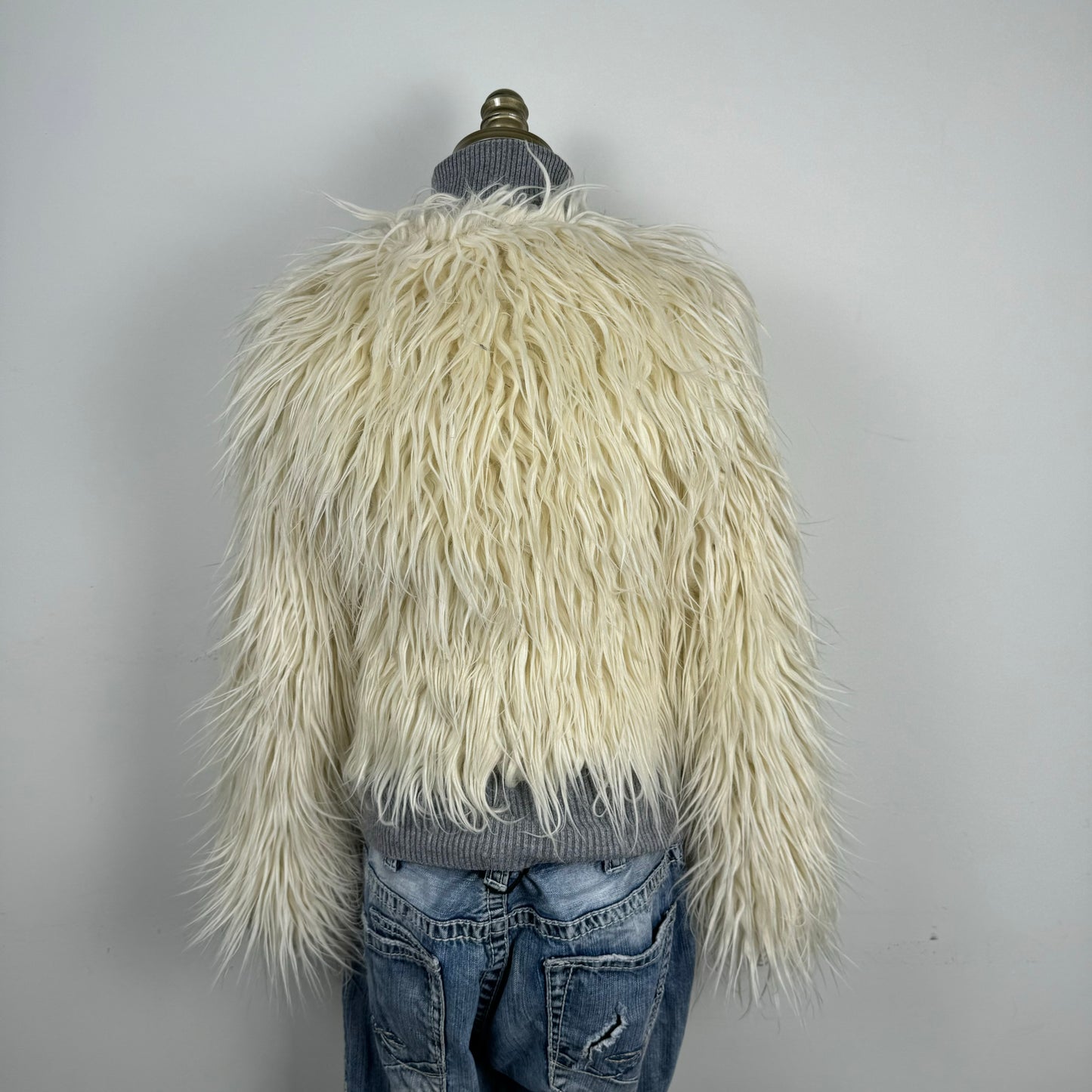 Cream Fuzzy Ostrich Faux Fur Jacket