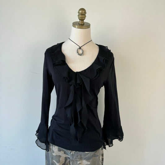 Vintage Black Ruffled Top