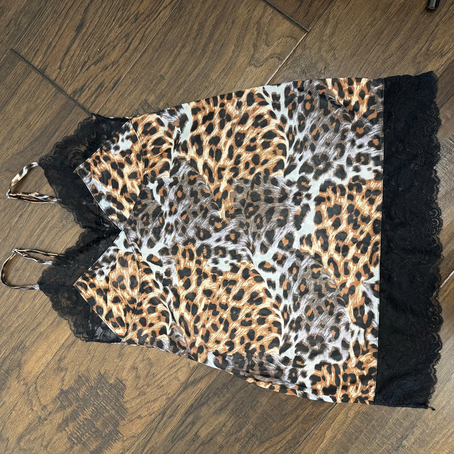 Leopard Print Lace Trim Babydoll Top