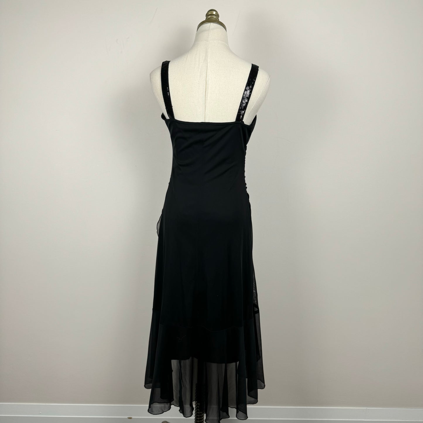 Vintage Black Mesh Overlay Midi Dress