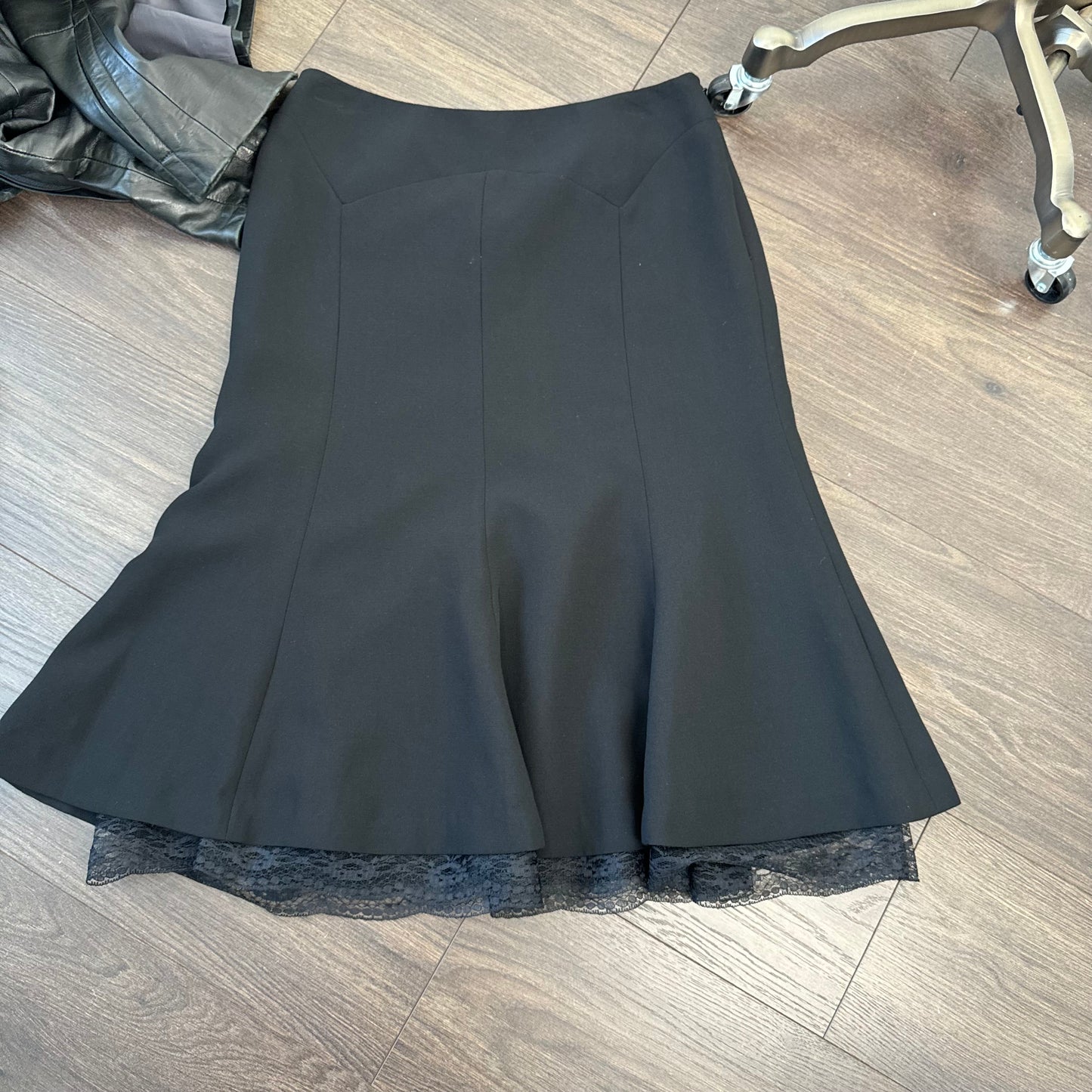 Black Lace Trim Midi Skirt