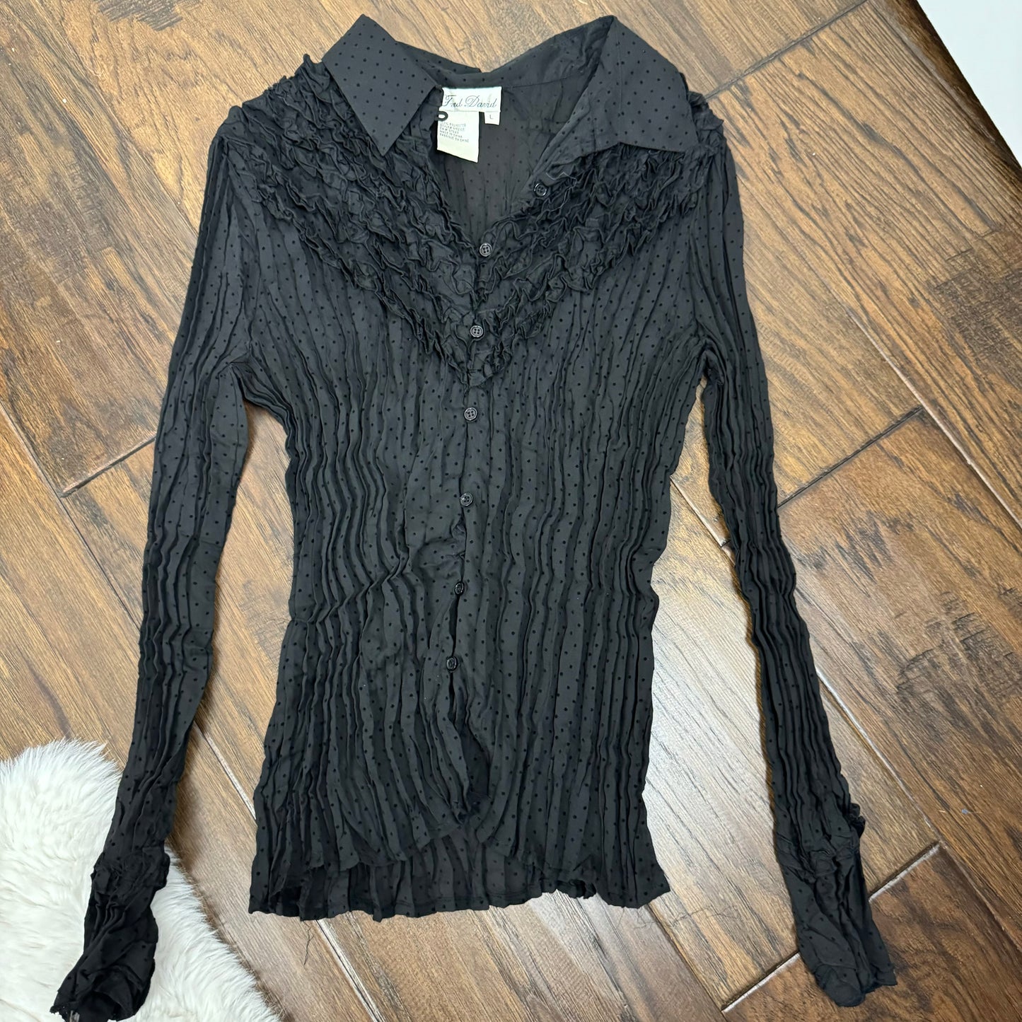 Vintage Pleated Semi Sheer Button Up Top