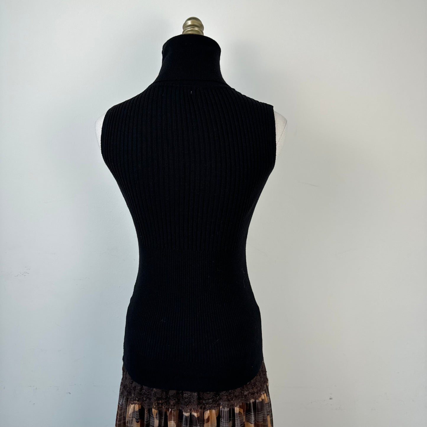 Black Sleeveless Turtleneck Knit Top