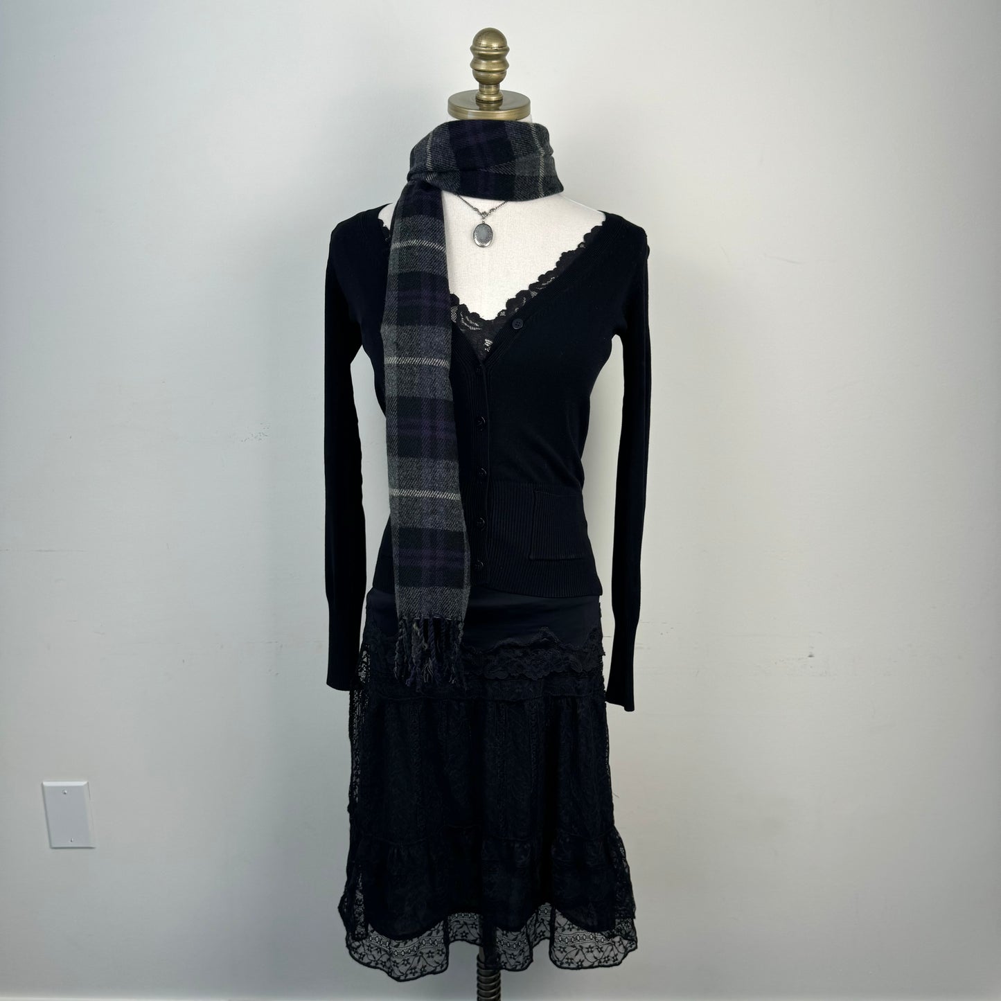 Purple/Grey Plaid Knit Scarf