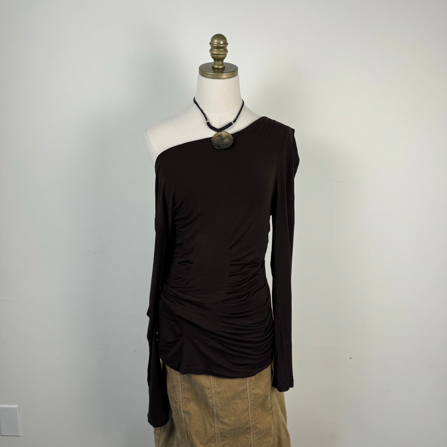 Off Shoulder / Cowl Neck Brown Long Sleeve Top