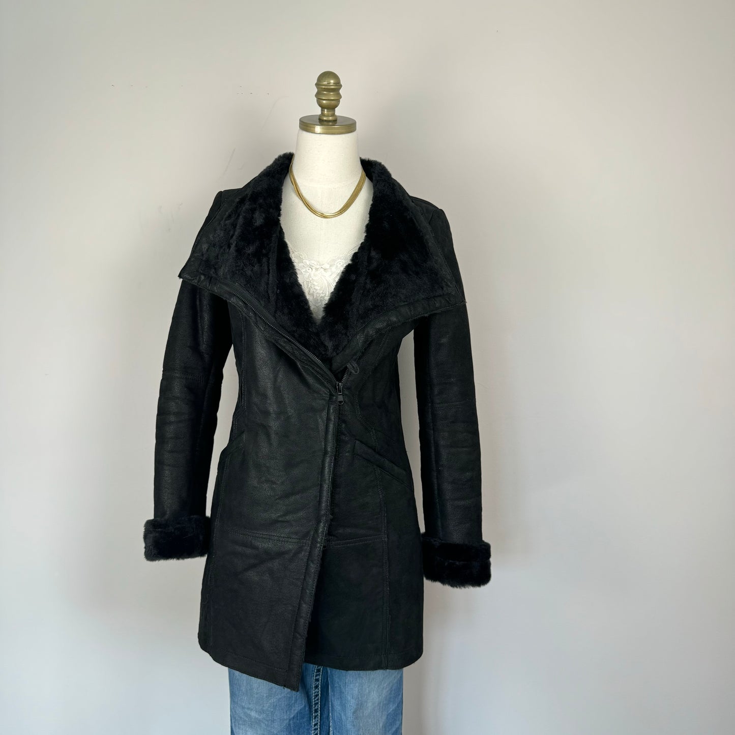 Danier Long Fur Trim Suede Jacket