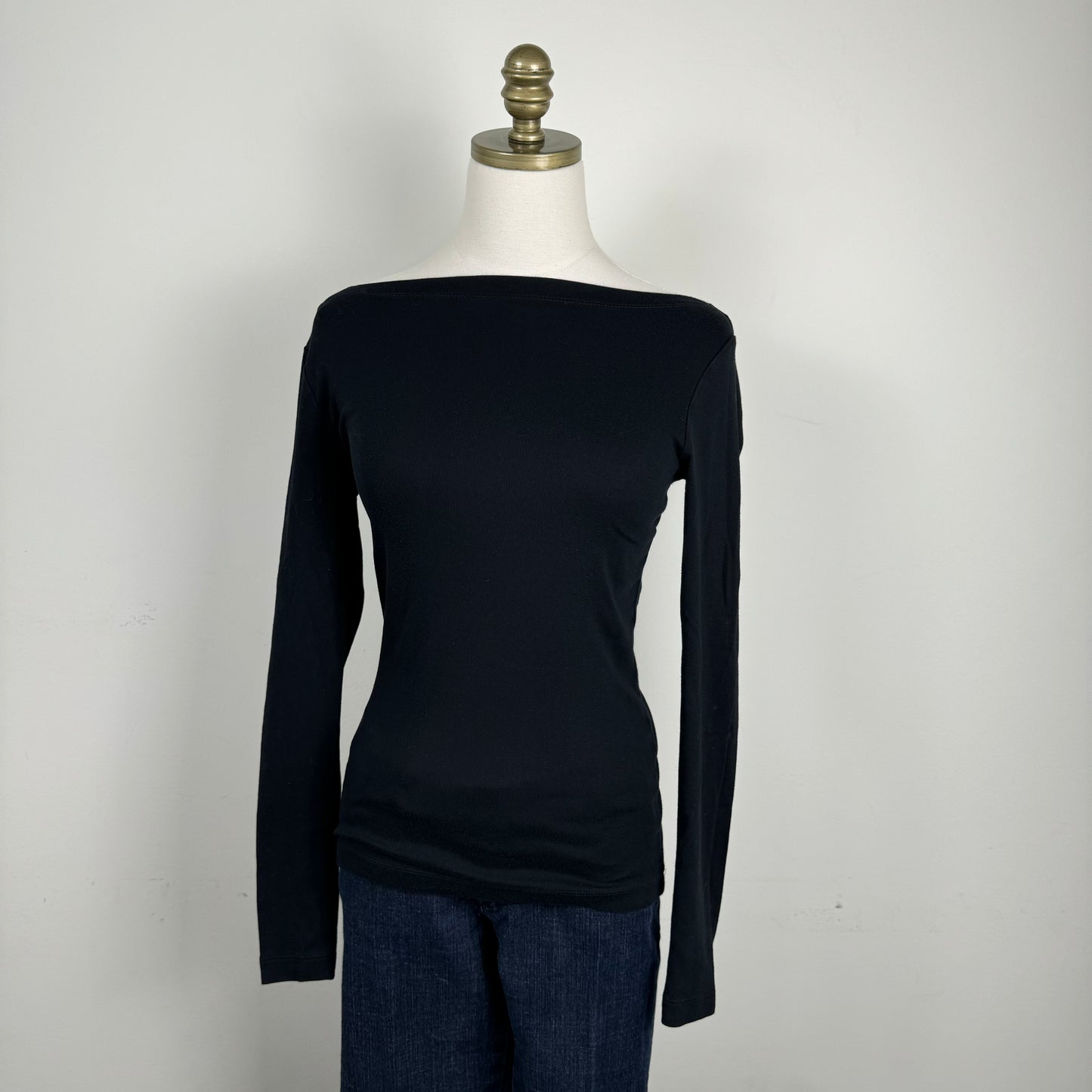 Black Boat Neck Long Sleeve Top