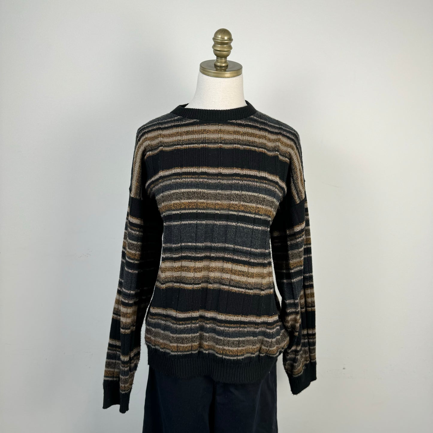 Brown and Black Striped Crewneck Sweater