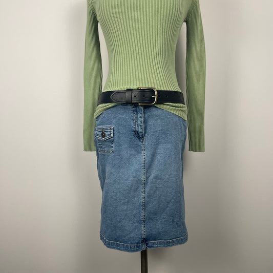 Vintage Light Wash Denim Midi Skirt
