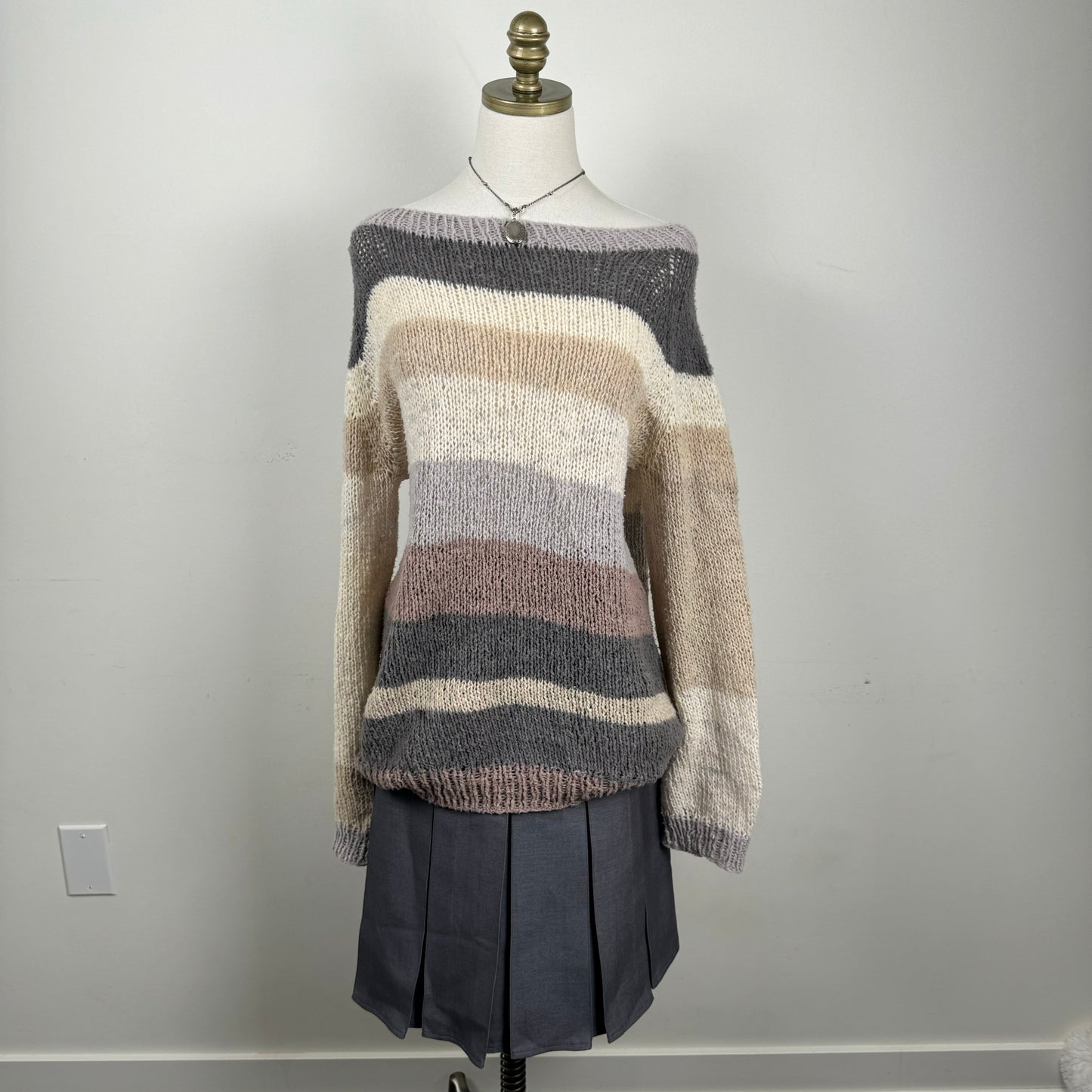 Grey Pleated Midi Skirt
