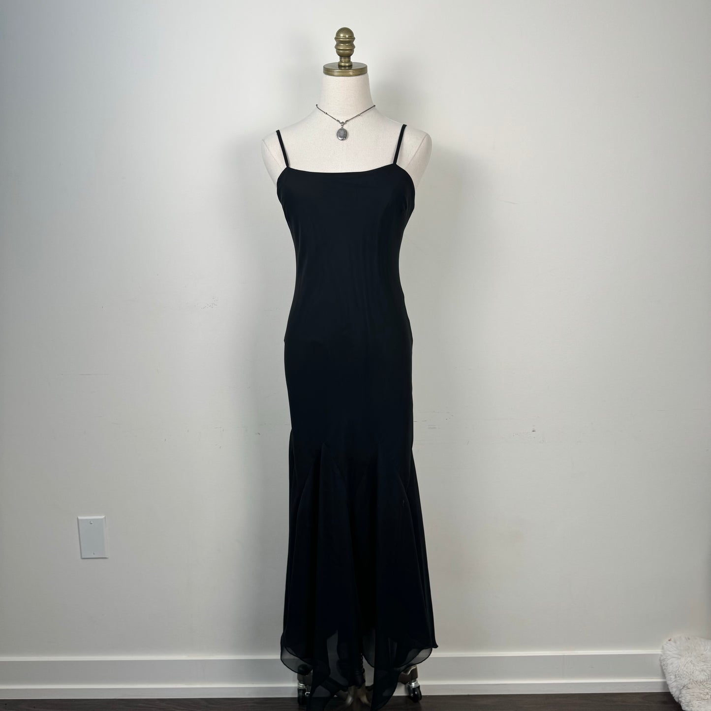 Vintage Chiffon Mesh Overlay Midi Dress