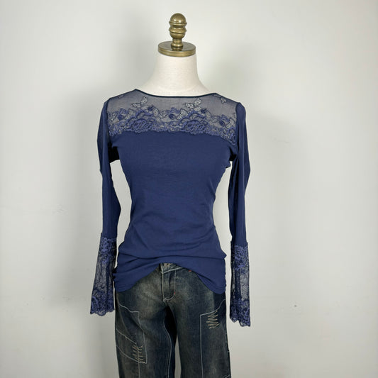 Micro Mesh Lace Long Sleeve Top