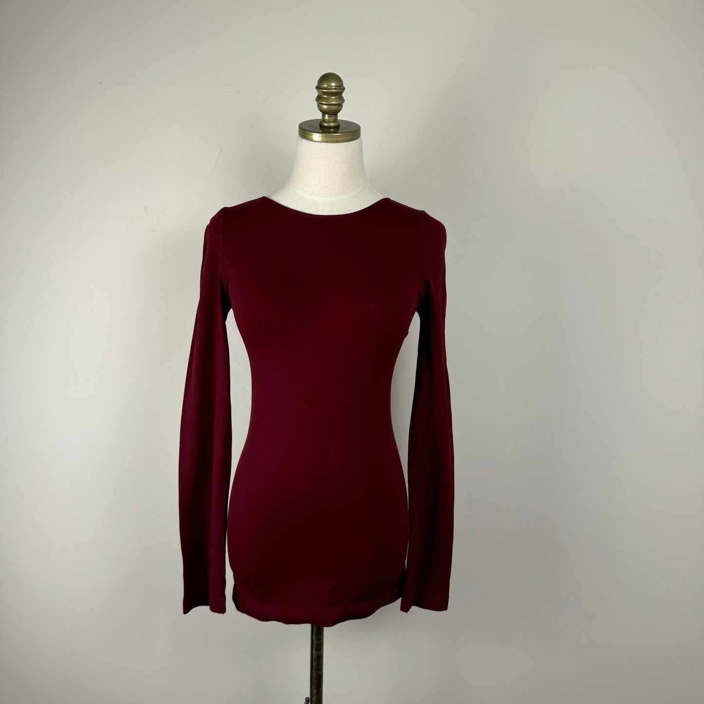 Maroon Fitted High Neck Long Sleeve Top